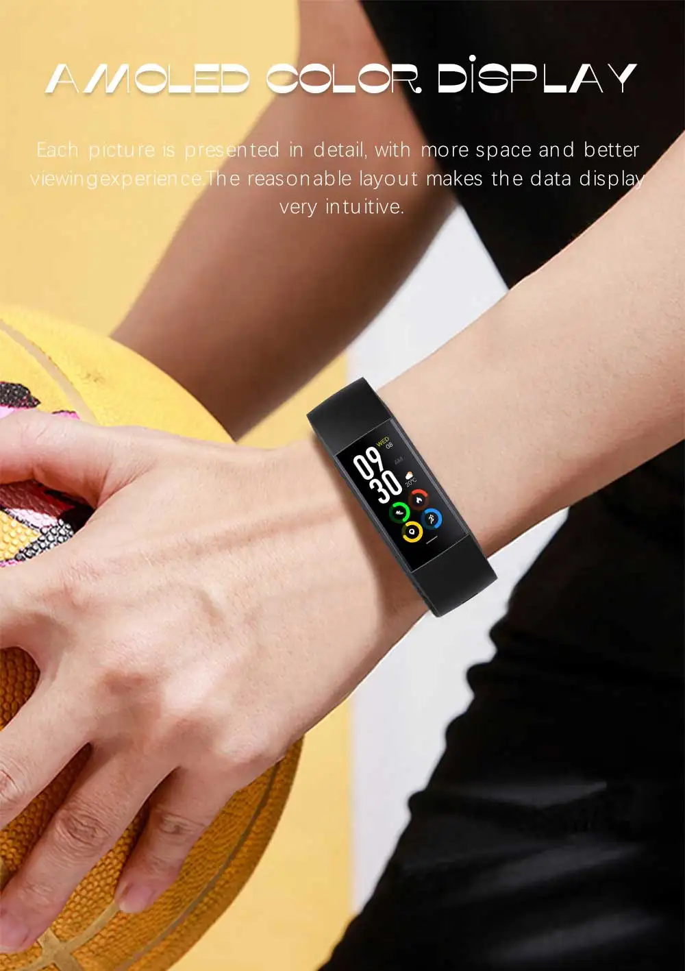 1.1 Amoled Smart Band Heart Rate Blood Pressure Ip67 Waterproof 90mah ...