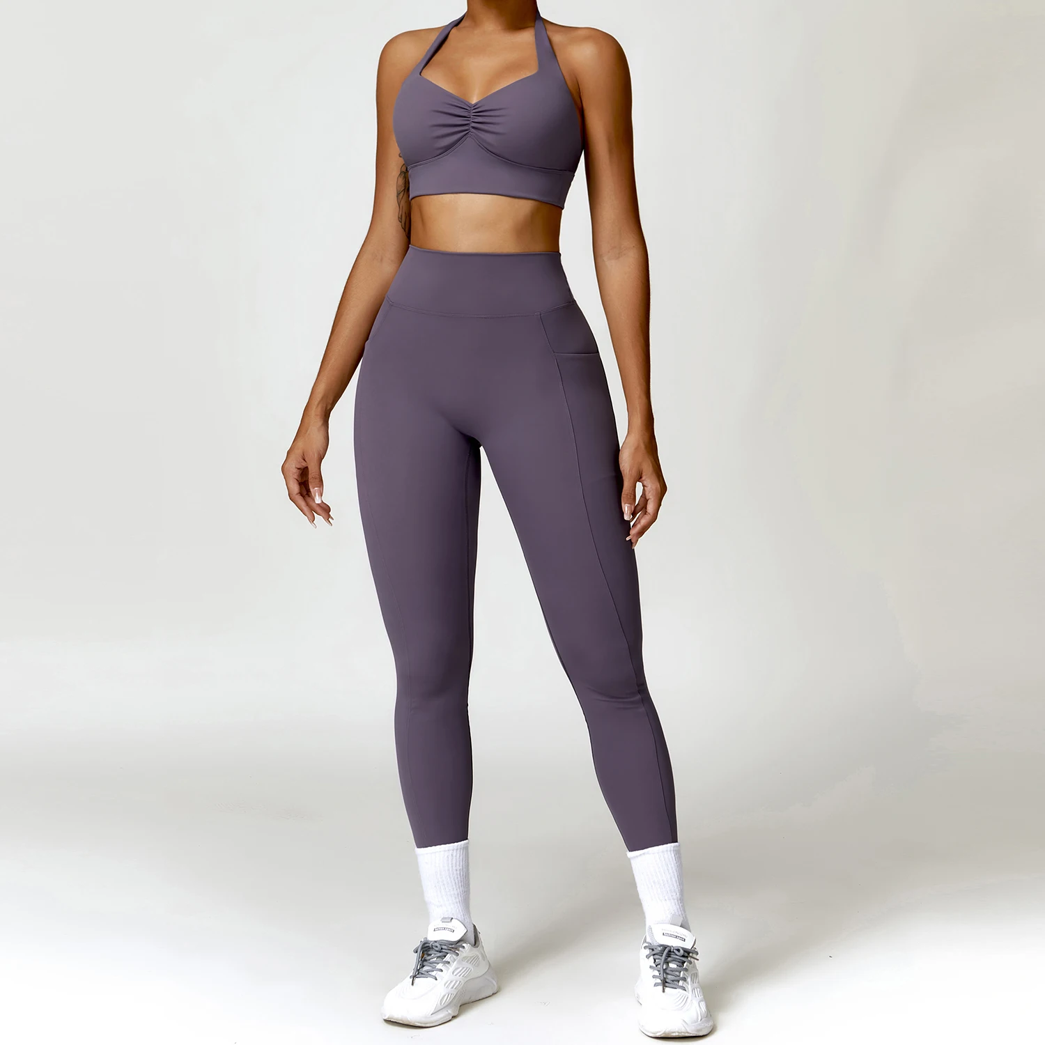 Women's Fashion Gym Custom Sportswear Workout Clothing Halter Sports Bra Fitness Gym Yoga Legging Set