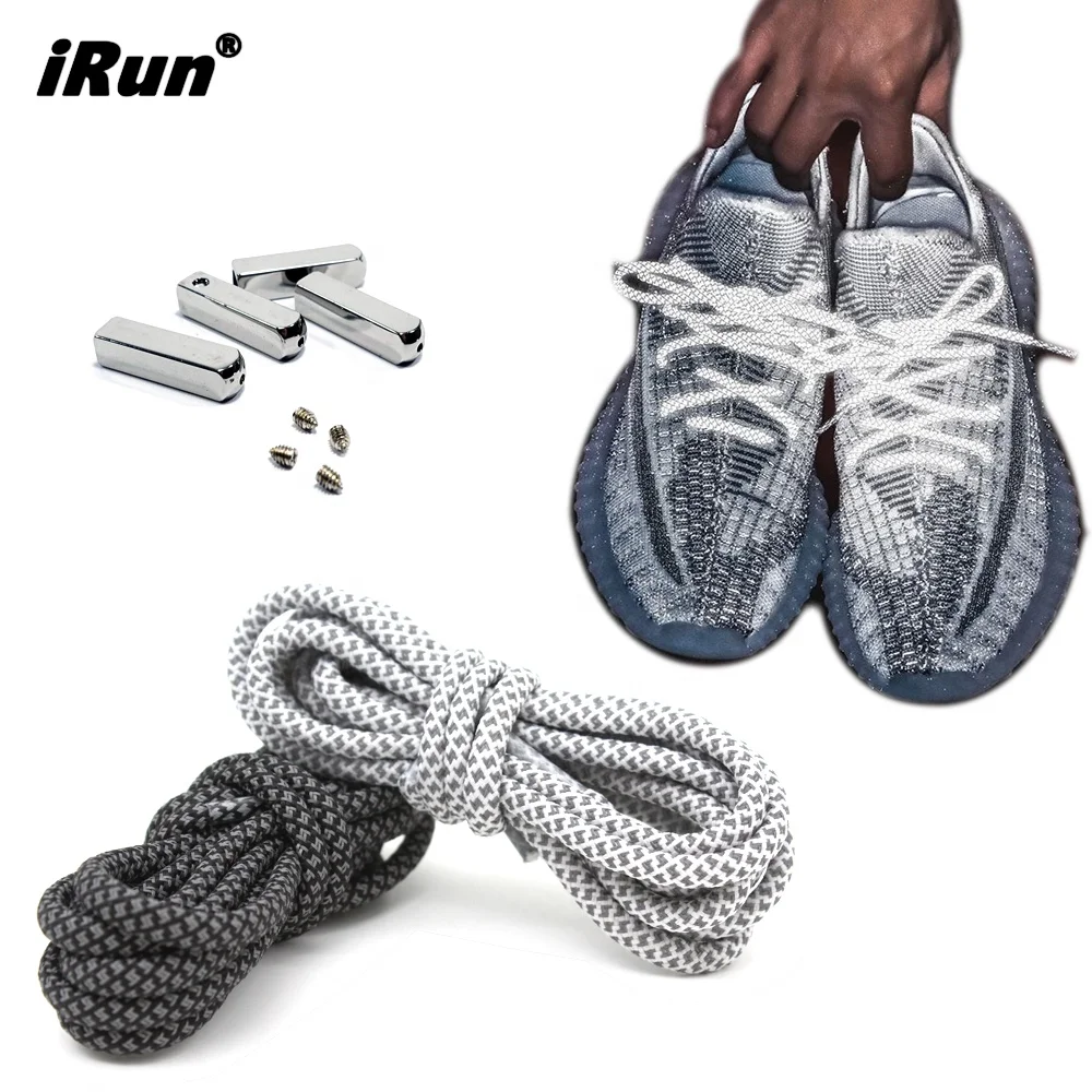 iRun Hot Selling Casual 3M Polyester Shoelaces Round Yeezy 350 v2 Reflective Shoelaces With Screw On Metal Aglets