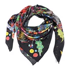 Black Scarf Black Black Scarf Magic Animal Custom Printed Black Pure Silk Women 135x135 Square Shawls Scarf