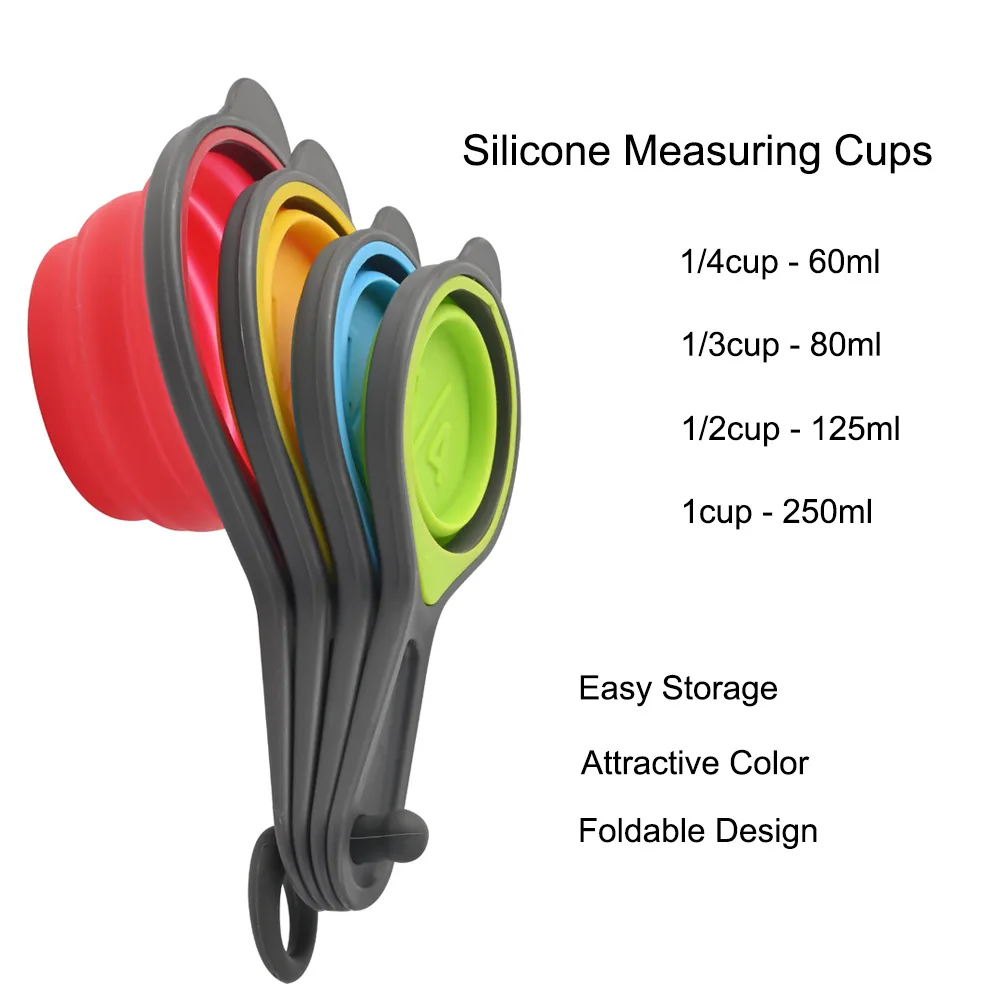 8-Piece Foldable Silicone Measuring Spoon and Cup Set Colorful Kitchen Baking Tools for Baking details