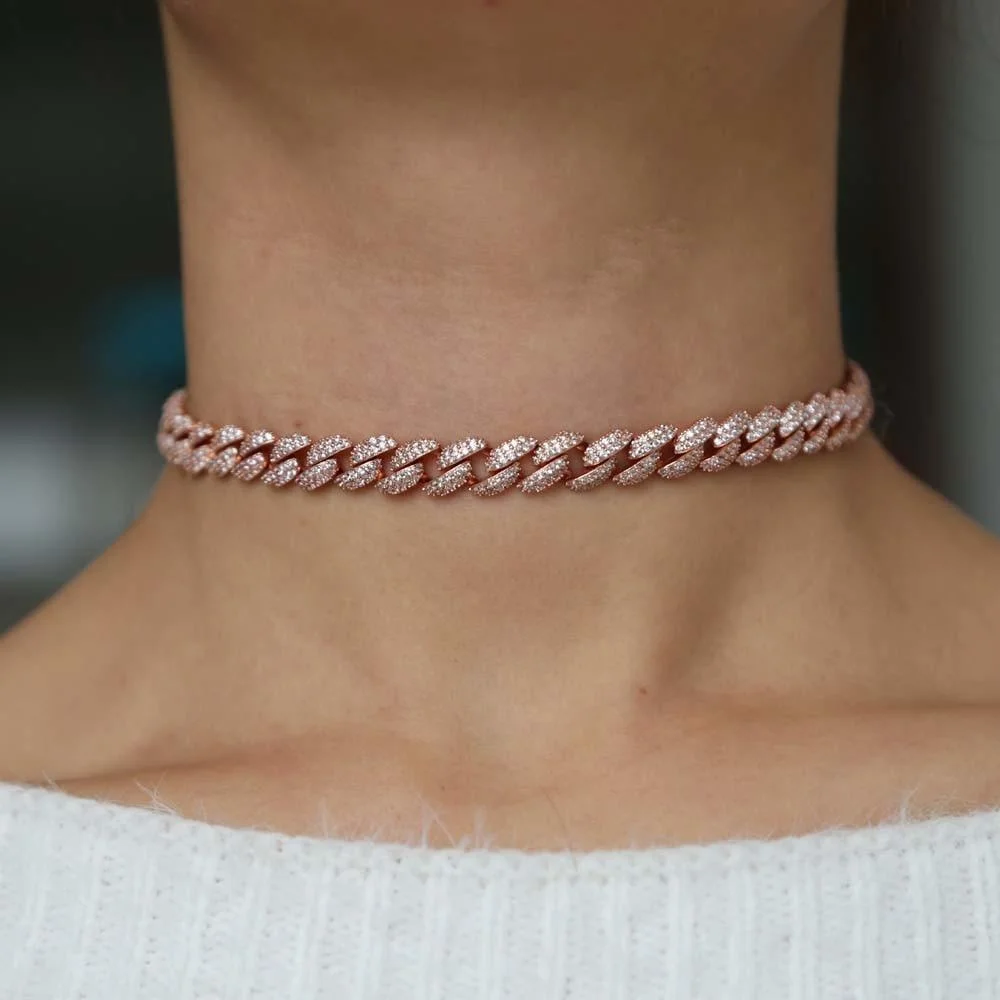 rose gold cuban link choker women's