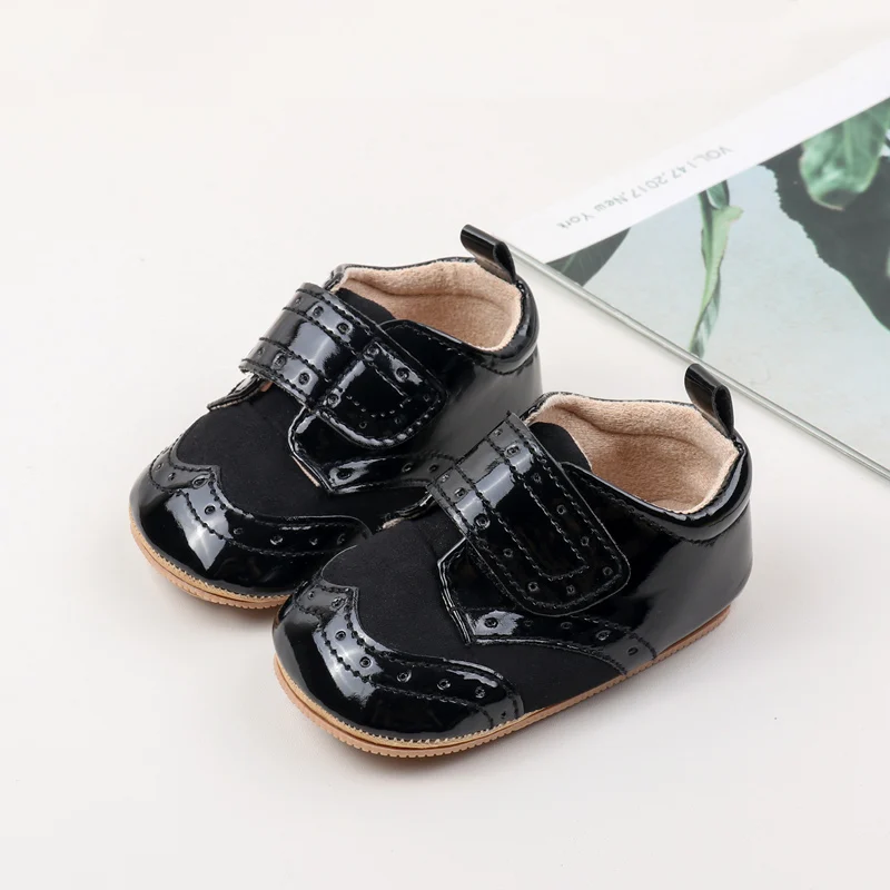 New Arrival Anti-Slip TPR Soft PU Baby Dress Shoes with Flat Outsole for Boys and Girls Tollder Baby Walking Shoes 0-15M supplier