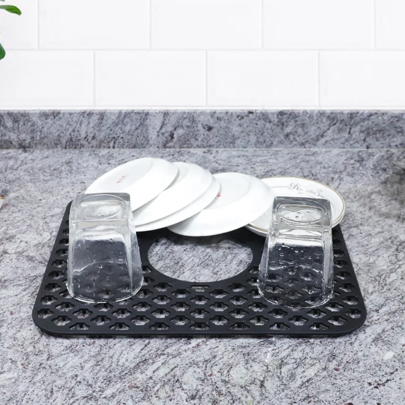 Wellfine Non-slip Grey Silicone Heat Resistant Sink Protector for Bottom of Farmhouse Stainless Steel or Porcelain Bowl Sink Mat