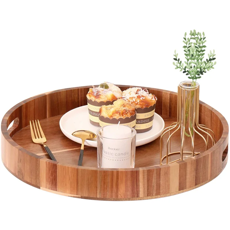 Household Kitchen Items Accessories Wooden Serving Plate Set Acacia Wood Dish Plate Tray