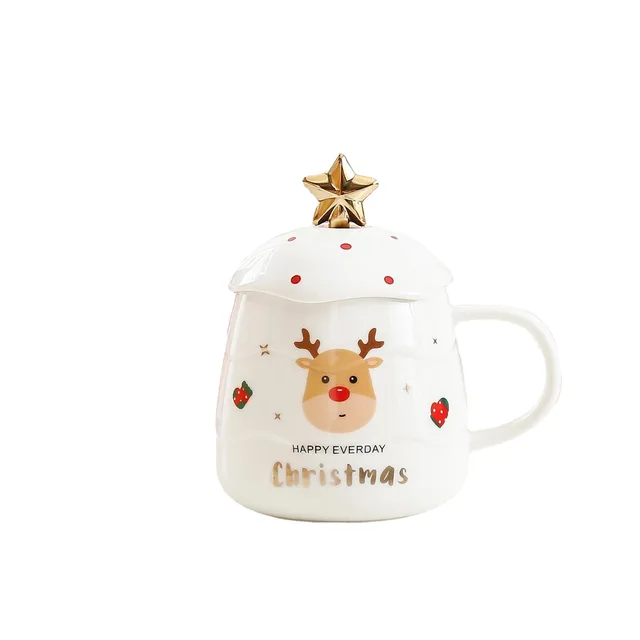 Christmas gift Ceramic cup Christmas tree mug with lid spoon Holiday gift