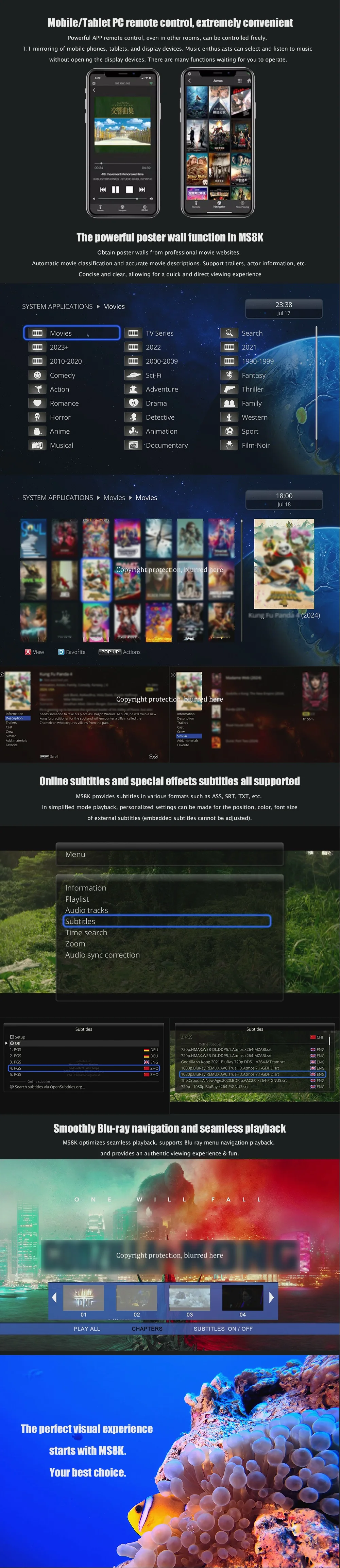 Customized 3D 8K Blu Ray 3.5" Sata Hdd Streaming Eweat MS-8K Android 11  Media Player Smart TV Box Set Top Box