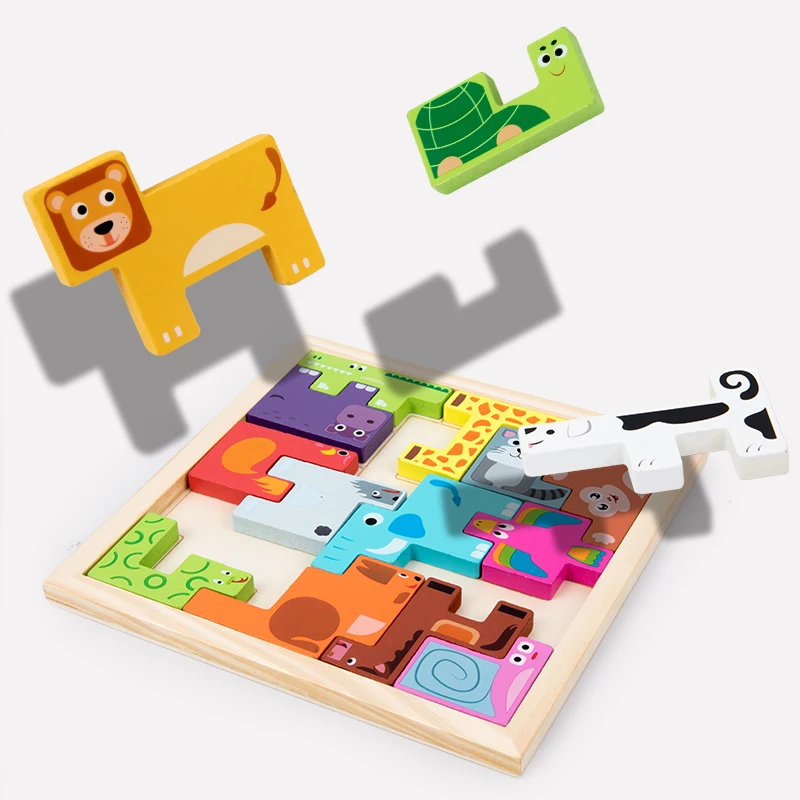 Jouet de Puzzle en bois Montessori pour tout-petits de 3 4 5 6 7 ans, Puzzle Animal en forme de planche, jouets éducatifs assortis, fournisseur