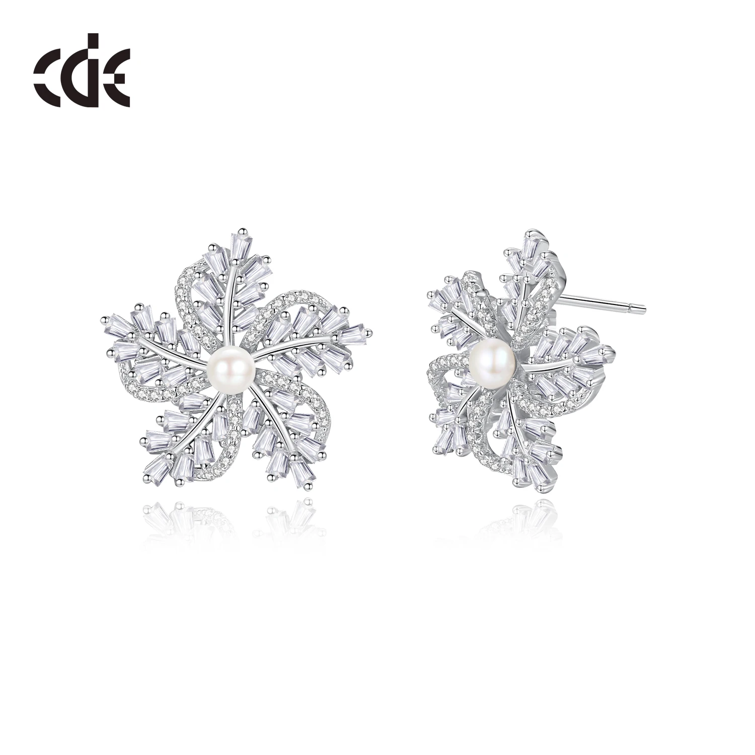 CDE YK03112 Fine 925S Silver Jewelry Pearl Earring Wholesale Zircon Snow Christmas Gift Stud Earrings Christmas Earring