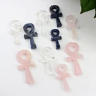 Clear Quartz Rose Quartz Sodalite Anka Cross Crystal Gemstone Egyptian Key Of Life Ankh Pendant Necklace
