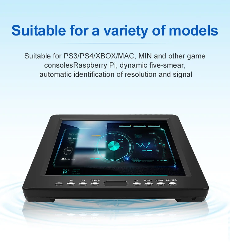 Mini 8 Inch TFT LCD Monitor BNC VGA for Input Desktop Industrial Use 1024x768 Resolution LED Backlit Black Plastic Case