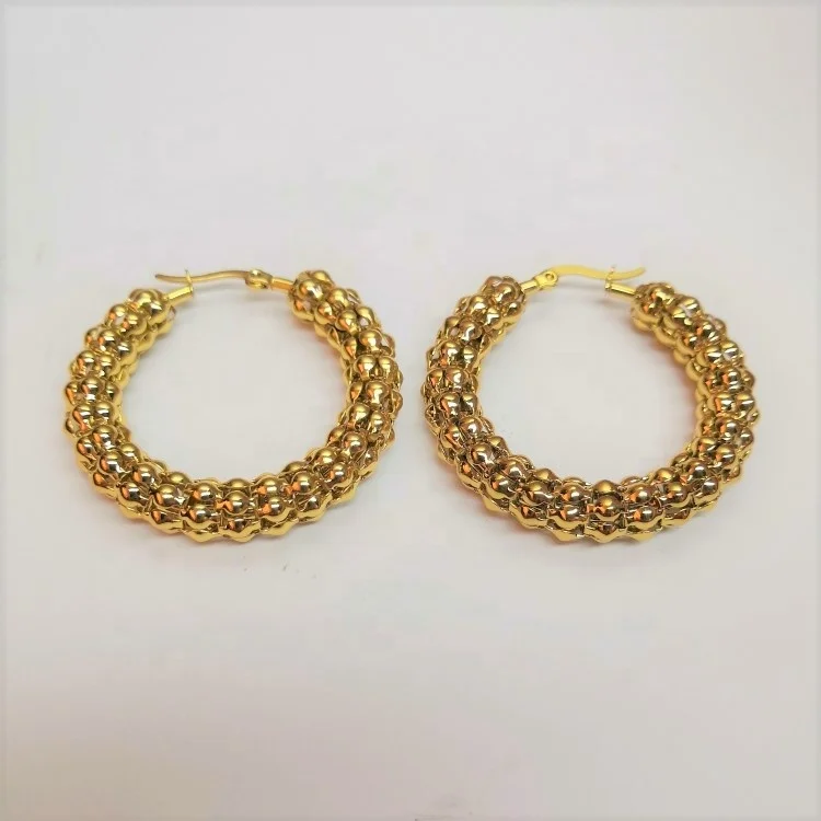18K Gold Plated Stainless Steel Jewelry Hollow Pattern Circle Big Hoop Earrings E201063