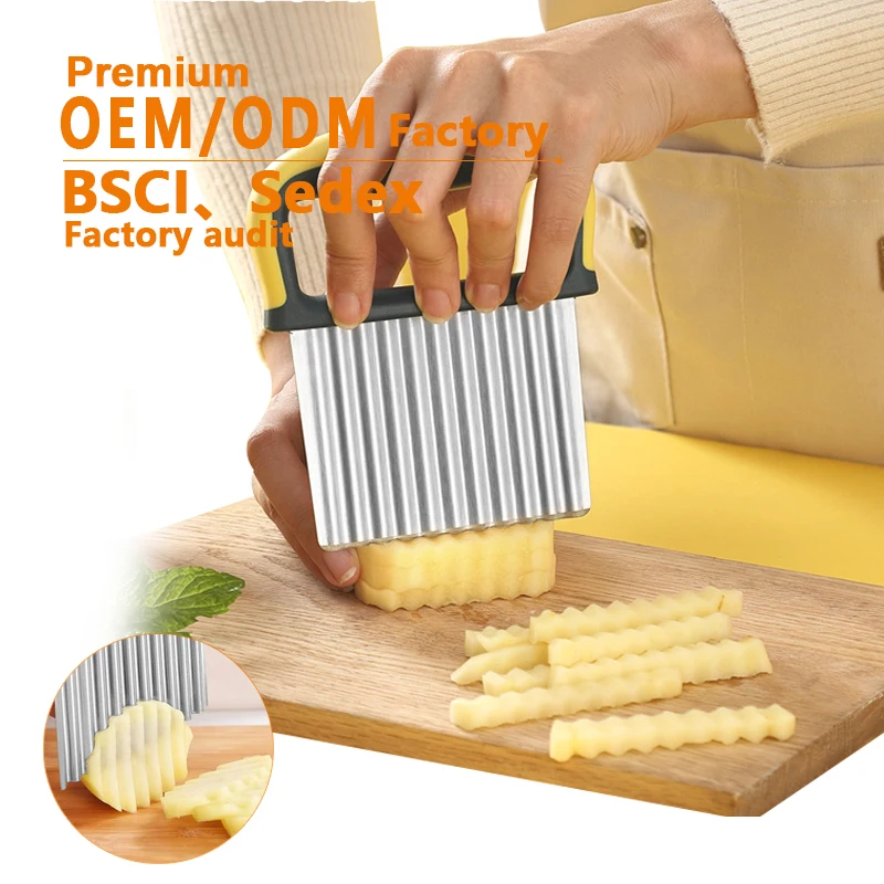 Hot Selling Stainless Steel Manual Wavy Knife Vegetable Chip Waffle Slicer French Fry Crinkle Potato Cutter