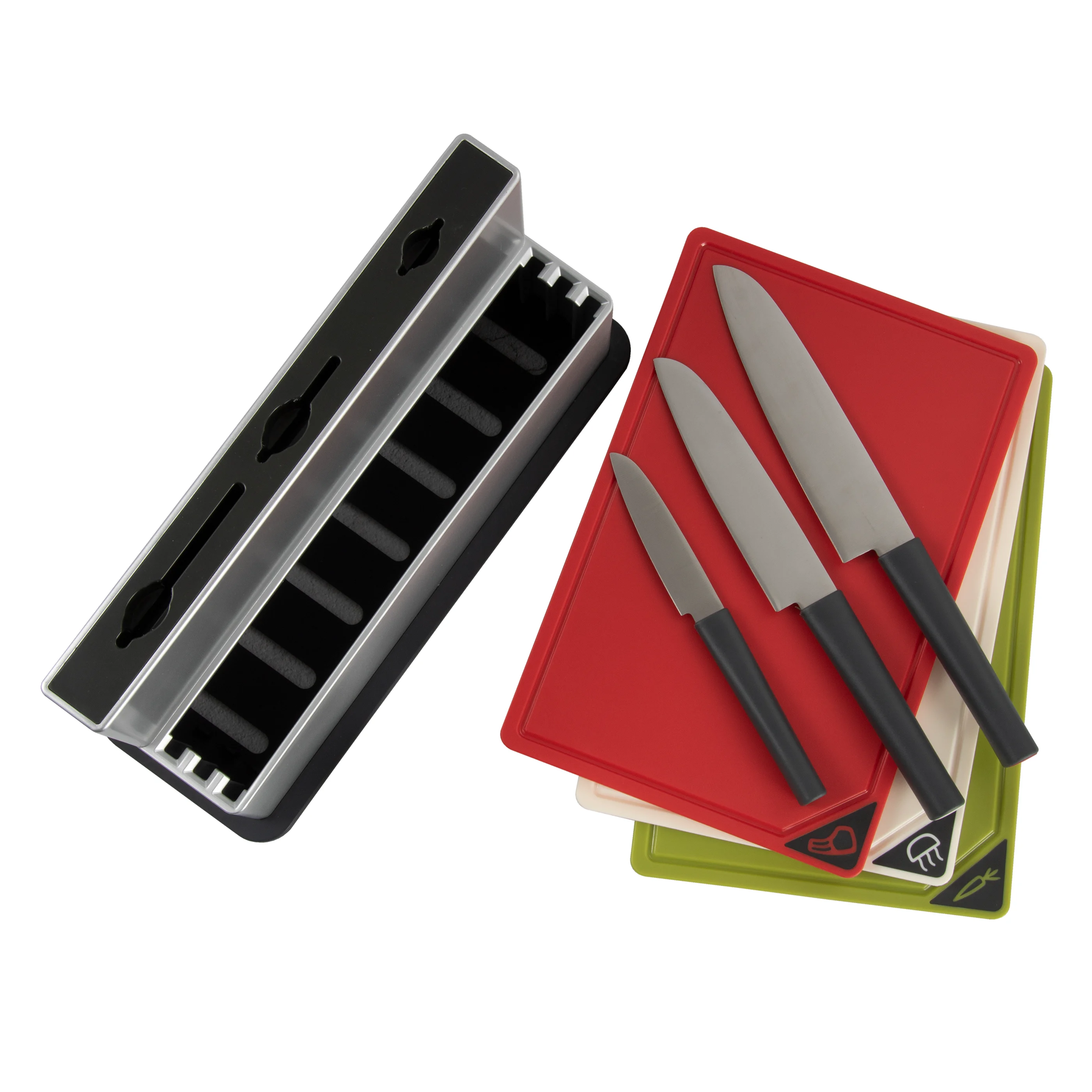 Multifunctional Cutting Board And Knife Set With Separate Cutting Boards For Raw And Cooked Food