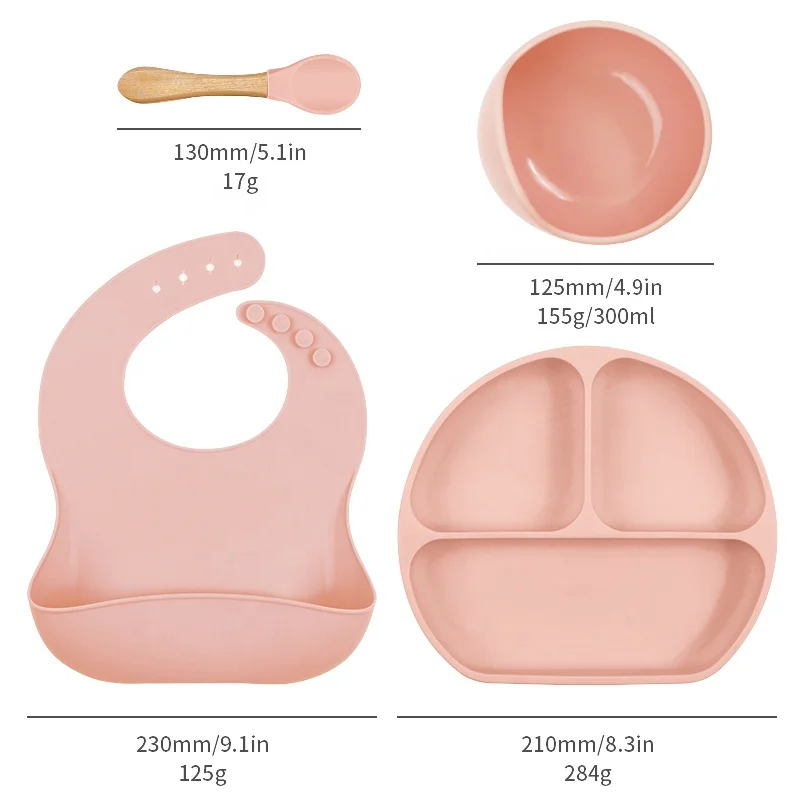 Custom Toddler Silicon Food Feeding Tableware Kids Dinnerware Babies Suction Baby Bowls Spoon Children Silicone Plates Set