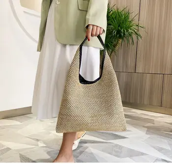 2022 Fashion Ladies Women Shoulder Bags New Stylish Underarm Bolsa De Praia Woven Handbag Casual Large Capacity Beach Straw Bag