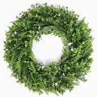 Green Artificial 16" Boxwood Farmhouse Green Plant Wreath For Front Door Hanging Wall Window Decoration Wreath