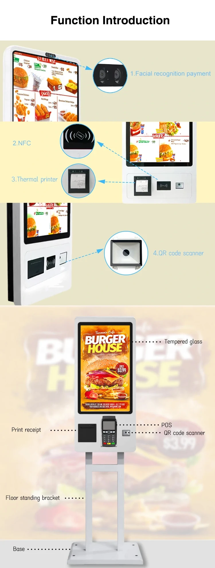 Touch Screen Fast Food Totem POS Self-checkout Machine SDK Self Service ...