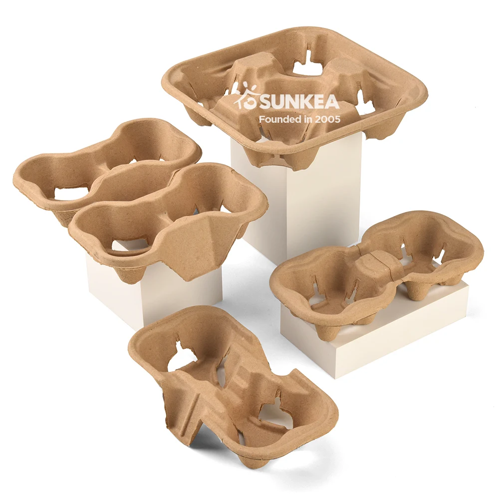 Compostable pulp cup carrier/ Take out cup holder/ Disposable pulp fiber cup carrier