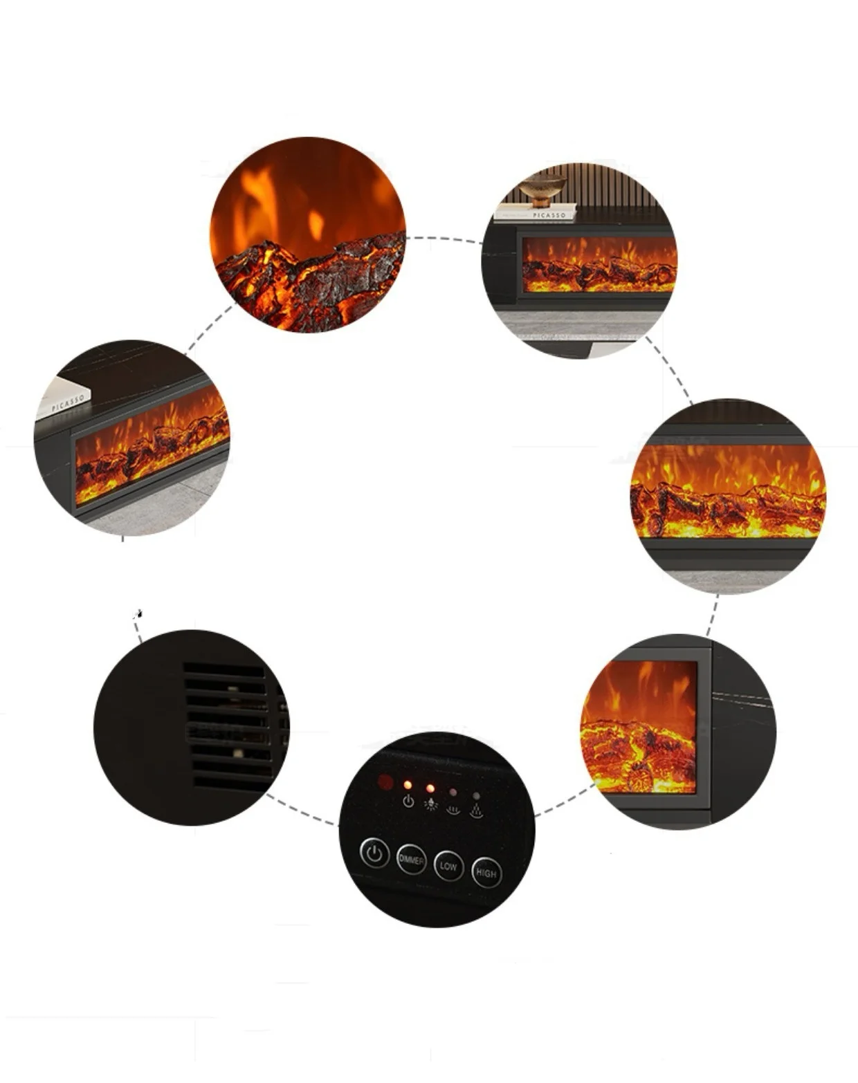 Electric Fireplace, LED, Wood - detail 12