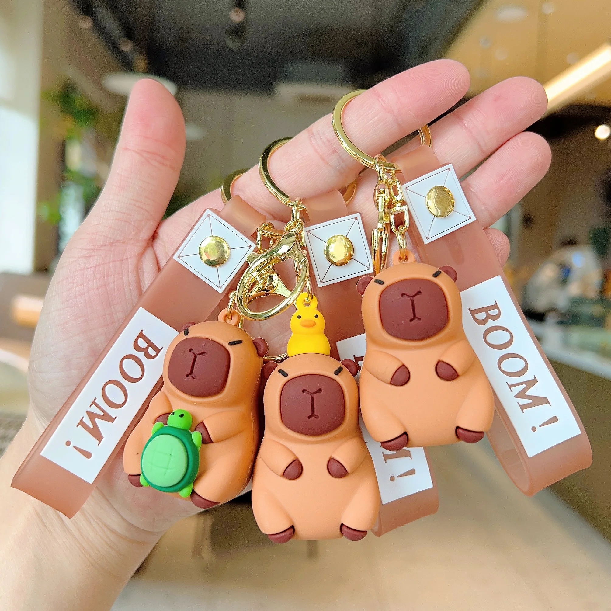 2024 New design Animal series Cartoon cute capybara key holder funny silicone doll lanyards custom 3d silicon keychain