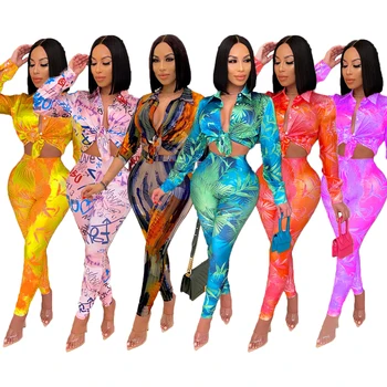 Fashion Women Clothing Printed Blouse Suits Casual Tie Dye Sets Shirts Top And Pants Multiple Colors Two Piece Sets Women Wear