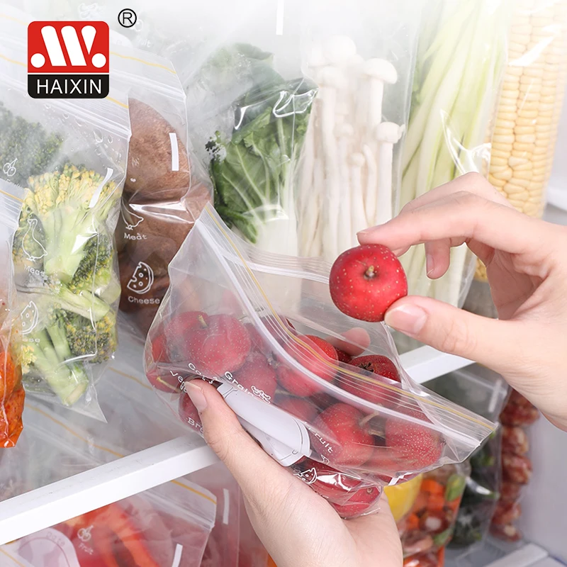 Haixing Plastic Fridge Sealed Bag 15pcs Food Fresh Keeper Self Sealing Bag with Colour  Box Pack