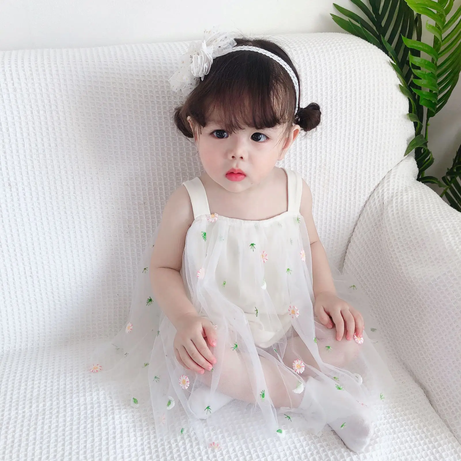 Fashion Newborn Baby Girl Dress Daisy Floral Embroidery Sleeveless
