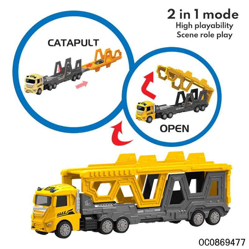 Catapult car alloy diecast truck model for kids with small car and plane