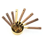 Measuring Wholesale Kitchen Baking Golden Stainless Steel Acacia Wooden Handle Measuring Cups And Spoons Set Of 8