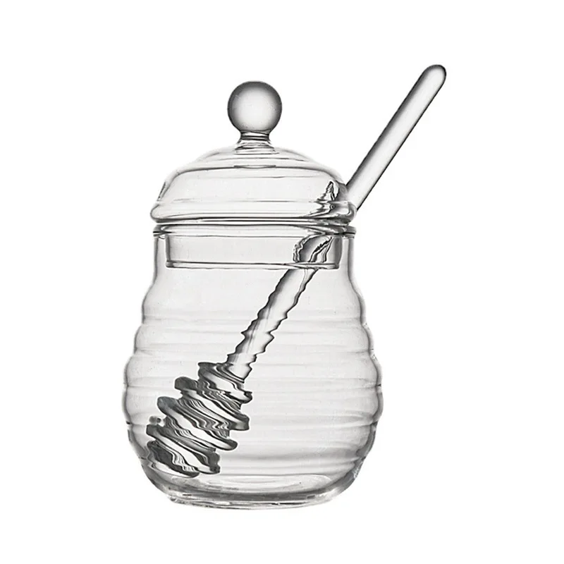 product 500ml  wholesale clear glass jar honey jar with lid large capacity glass honey jar with stirring stick-25