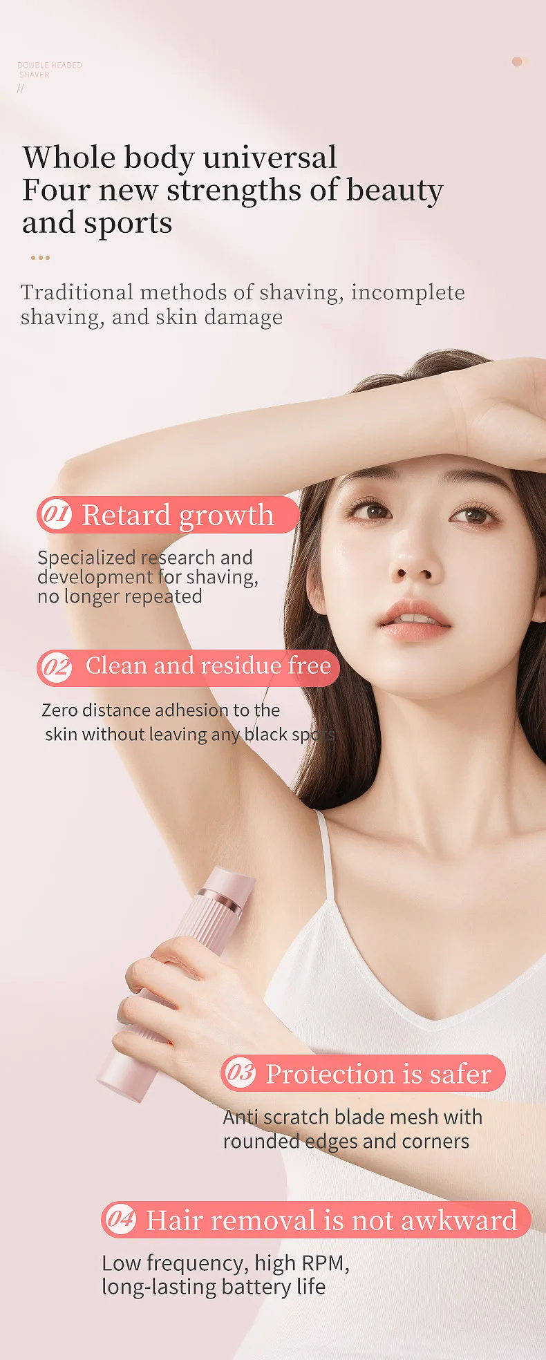 New 2 in 1 USB Rechargeable Women Shaver Painless Hair Trimmer Portable Waterproof Double Head Body Epilator