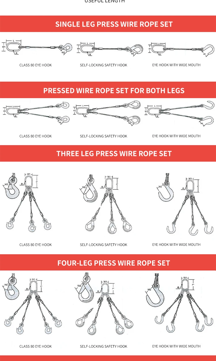 Ton Two Legs Wire Rope Lifting Slings Wire Rope Sling With