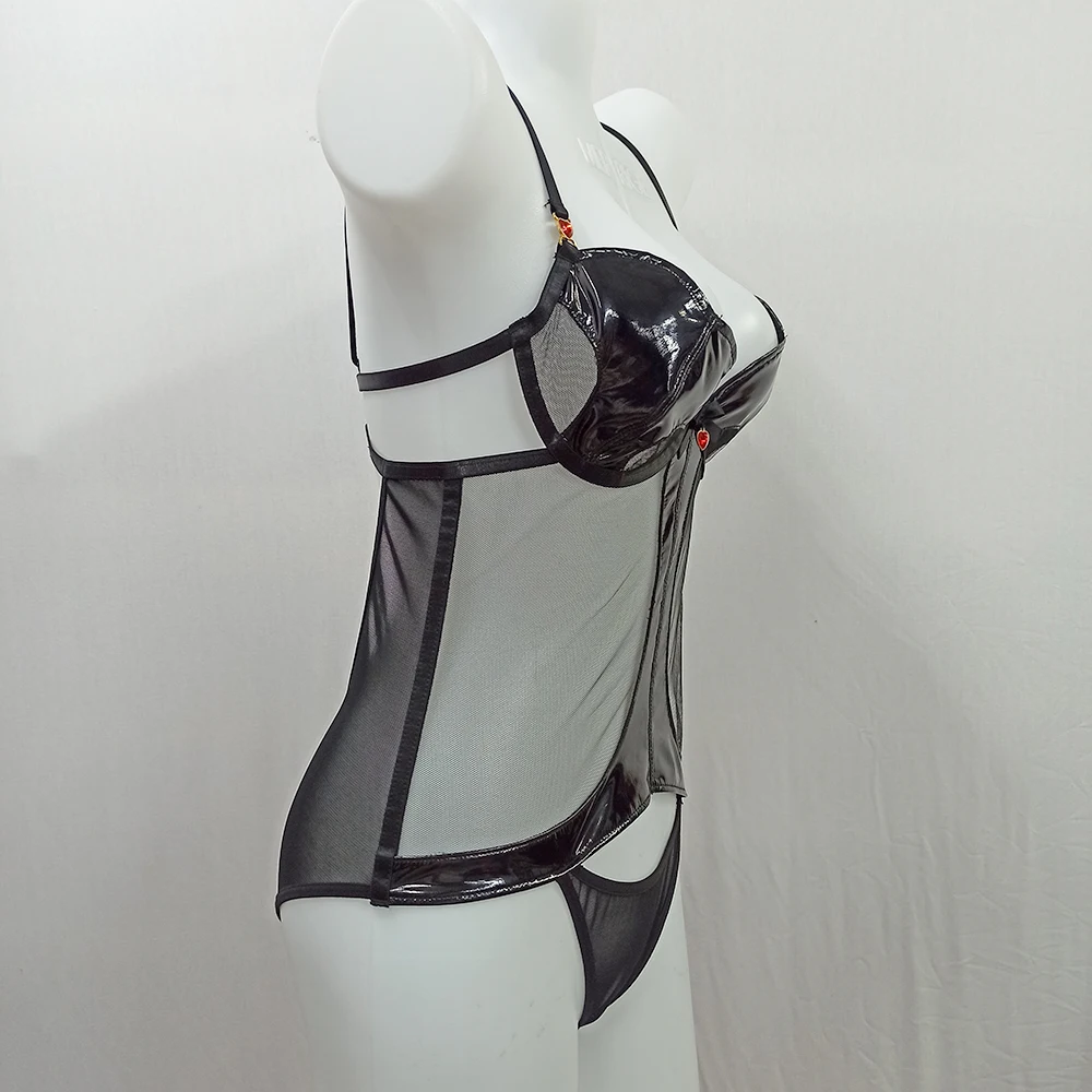 Oem Odm Supplier Vinyl Transparent Mesh Bodysuit For Women Lace Bodysuit Lingerie Sexy Hot