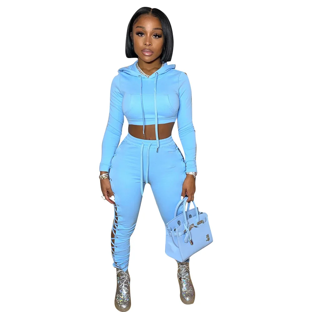 women sweatsuit set tracksuit strappy sexy suit summer outfits 2 piece spring set long pants cropped hoodie women's sets
