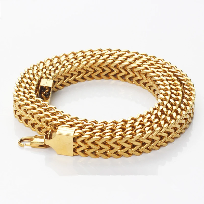 Stainless steel double-row long chain necklace gold plated hiphop men's jewelry double-layer fish scale necklace