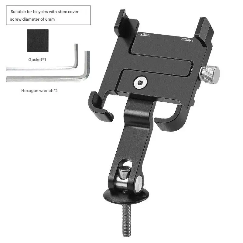 Universal Motorcycle Cell Phone Holder with Bottom Support Stainless Steel Black for Right Side Placement of Your Phone