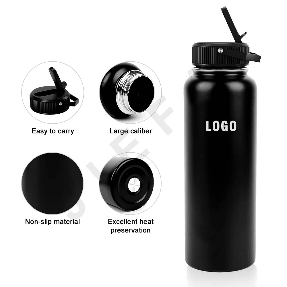 1 Liter Bicycle Cheap Promotional Black  New  Car Nice Wide Mouth Vacuum Pink Stainless Steel Water Bottle With Straw Lid