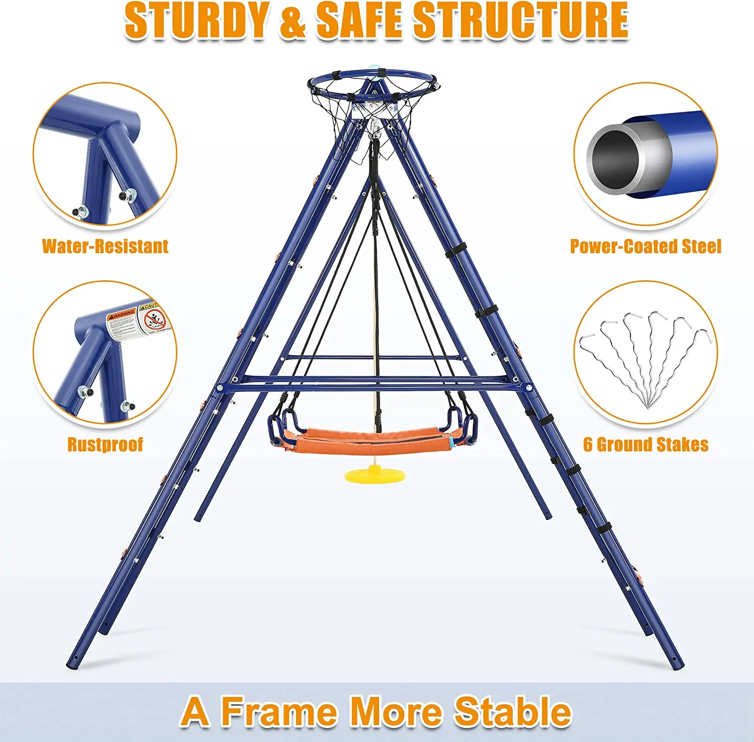 IUNNDS New Design Outdoor Metal Swing Set Kids Playground Equipment With Basketball Hoop,Children Climb Rope Ladder