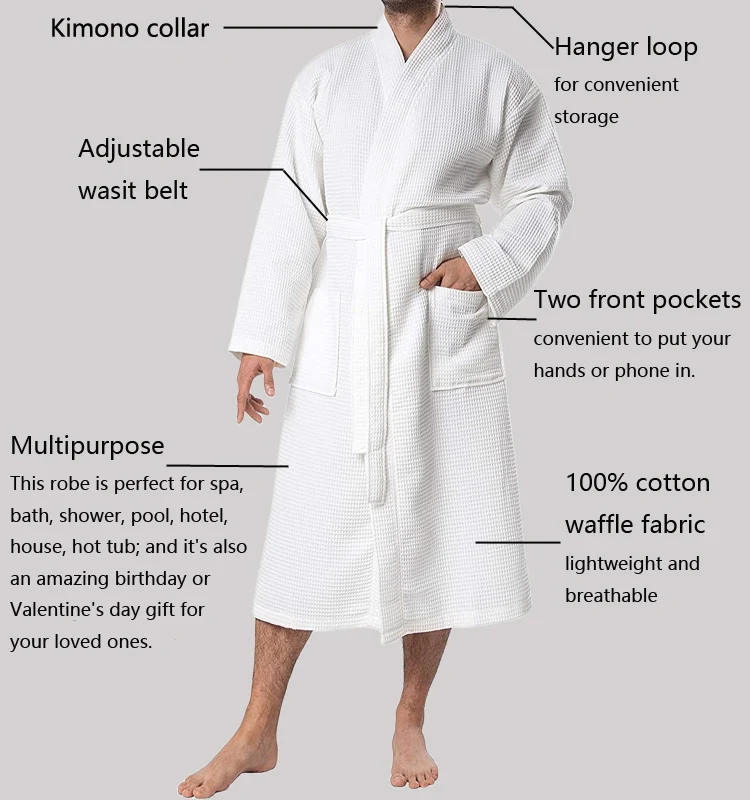 white waffle bath robe luxury long cotton waffle bathrobe spa robe lightweight unisex kimono waffle robe