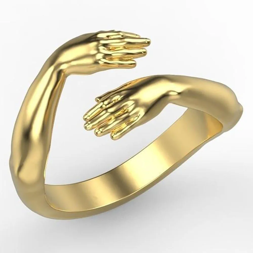 EzonYanGo Couple Hug Ring Romantic Hug Hands Embrace Open Ring Silver Adjustable Hug Ring for Couple Men Women Jewelry 