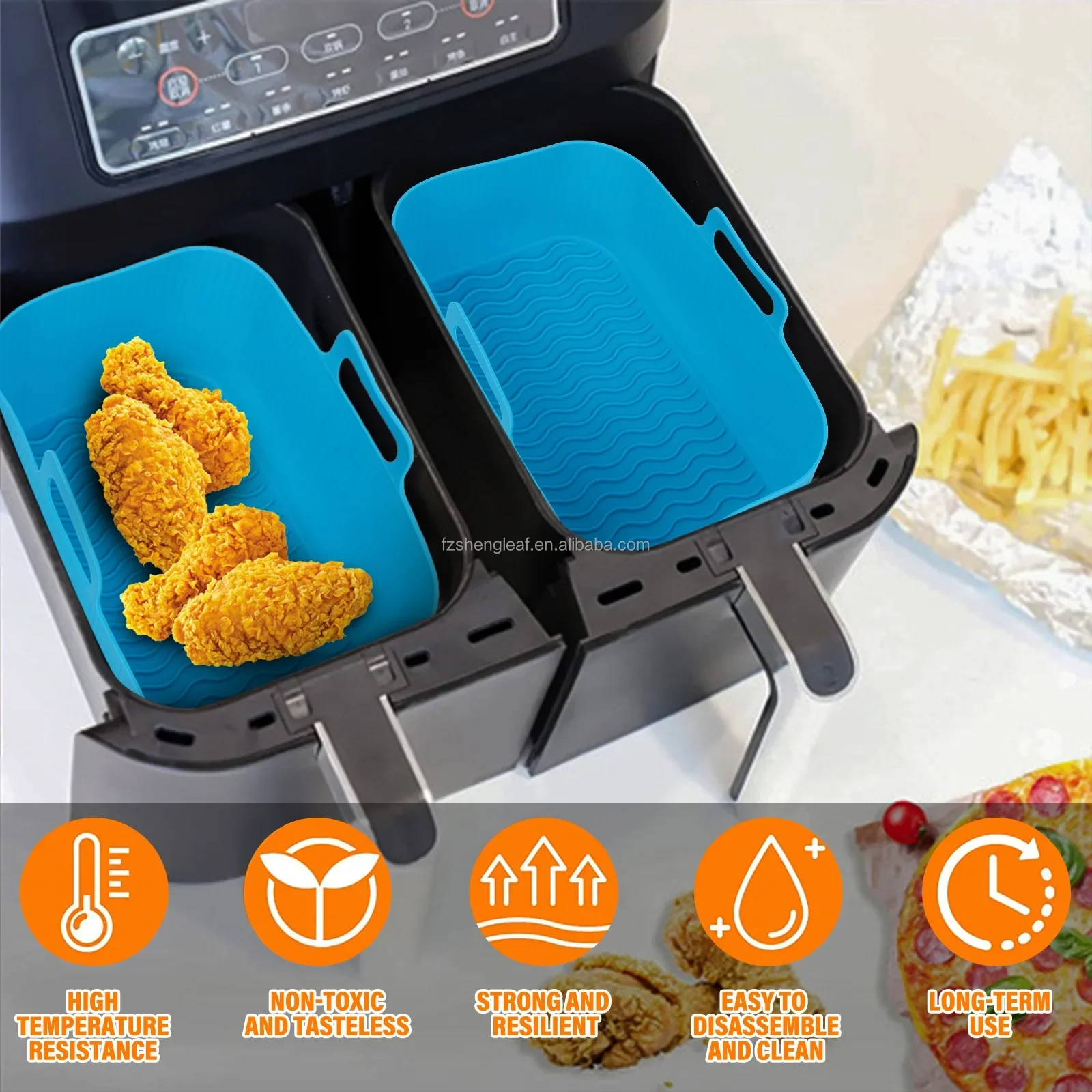 product 2pcs bpa free eco friendly food grade au gratin dishes rectangle oven baking tray basket reusable air fryer silicone tray liner-2