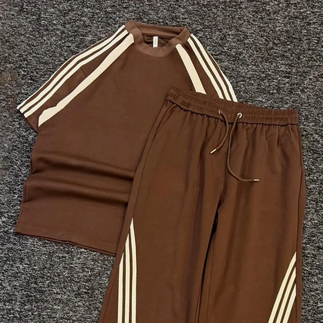 product 100 cotton custom streetwear tracksuit men oversized silhouette screen print t shirt casual sweatpants two piece set722-6
