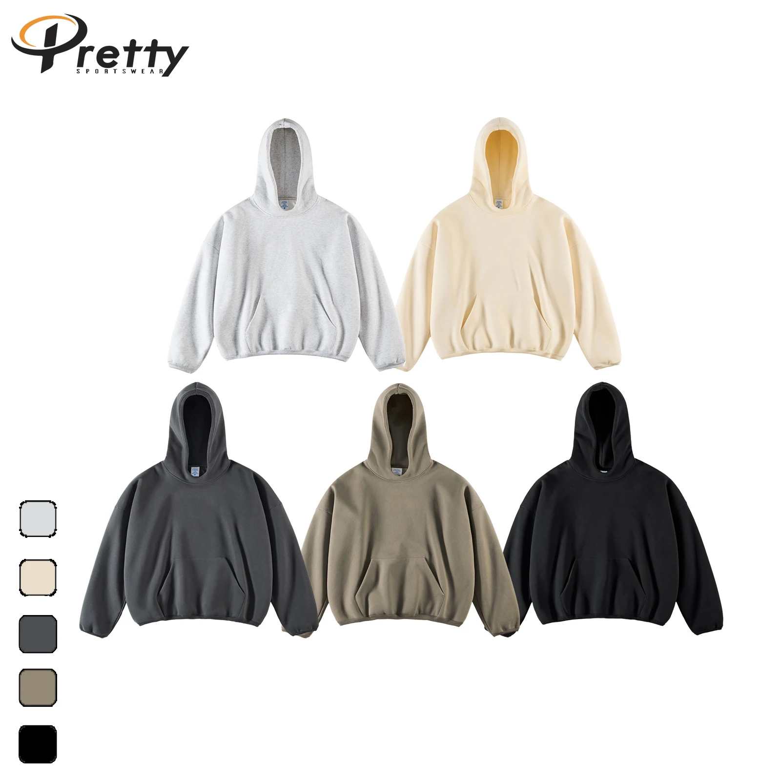 400G Pure Cotton Heavy Weight Comfultable Soft Hoodie Streetwear Men's Loose Hoodies High Neck Sportswear For Men Solid Jacket