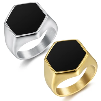 Trendy Men jewelry 316 stainless steel Silver Golden Square Signet Ring for Men Male ring