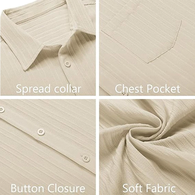 Men's Casual Button Down Shirts Short Sleeve Textured Summer Beach Shirt with Pocket H1d45aaa160314d29bd6b17845842b959N