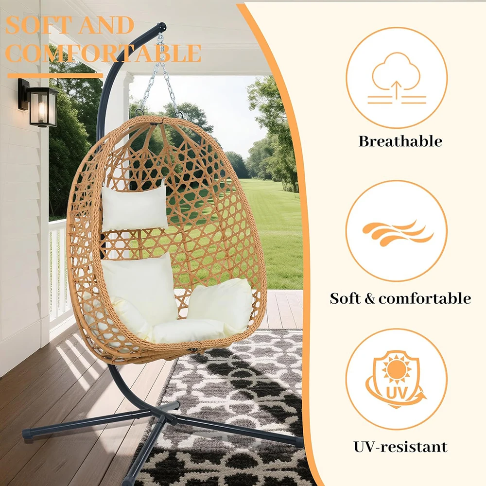product nu deco modern hanging egg chair cushions rattan swing chair stand for patio garden balcony stylish outdoor lounge chair-2