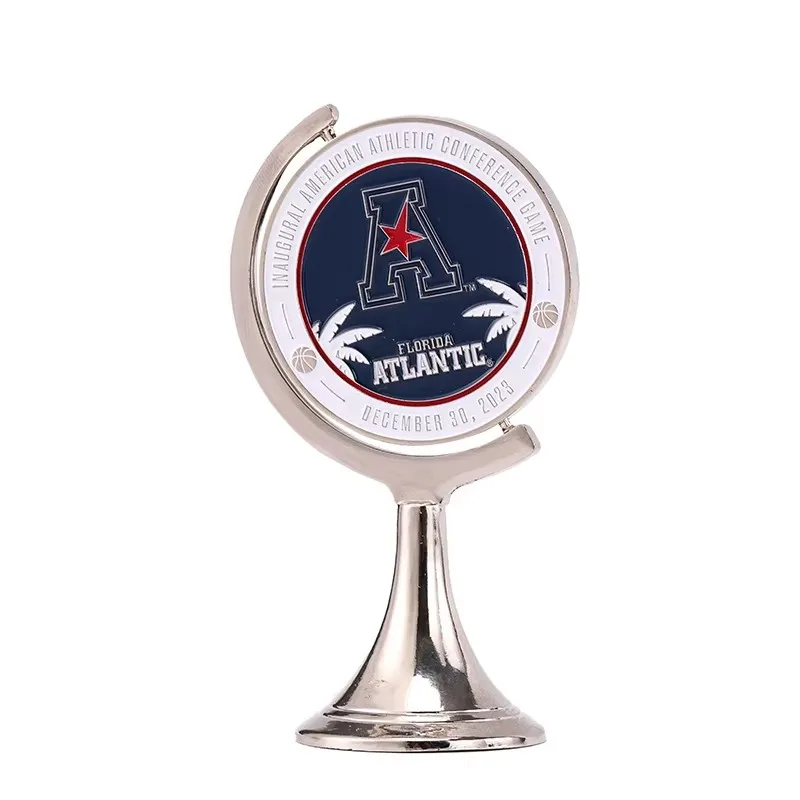 Cheaper Wholesale Custom 3D Creative Metal Trophy Craft Decorations Rotatable Soccer Sports Award Trophies Cup details
