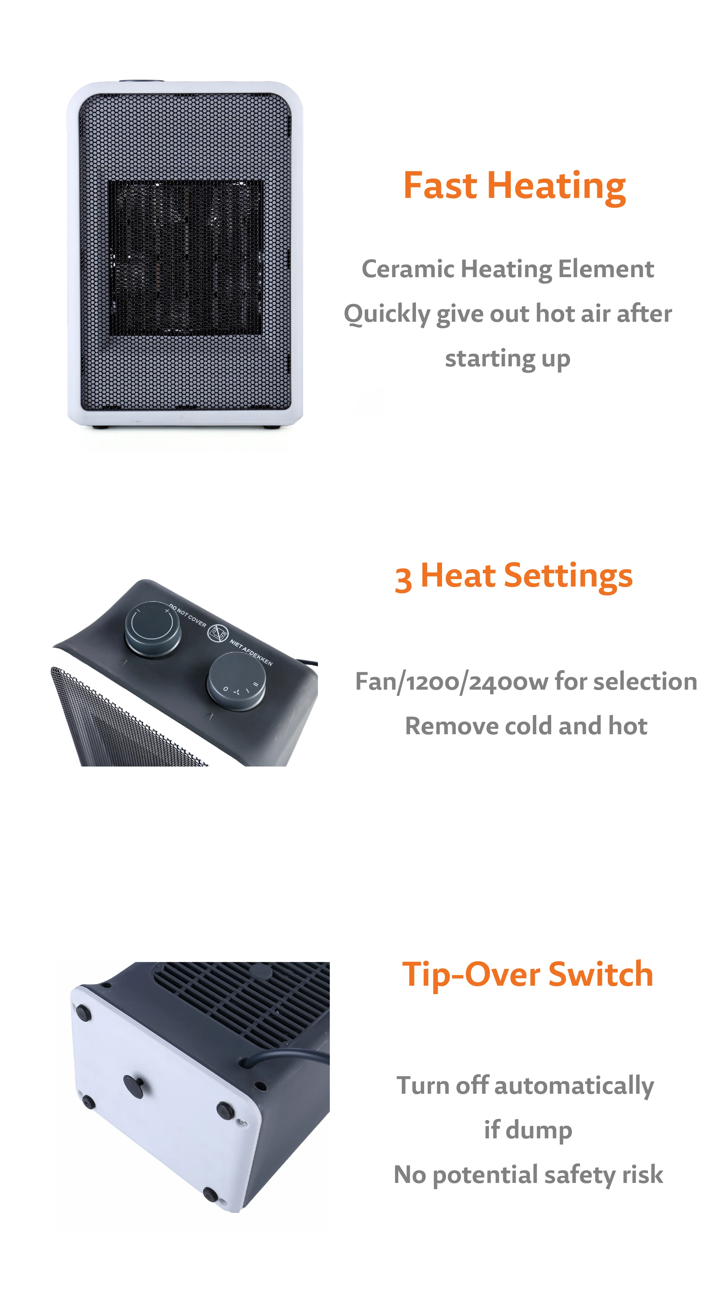Ptc Ceramic Portable Heater, 2400W, 2400 W, Plastic - detail 10