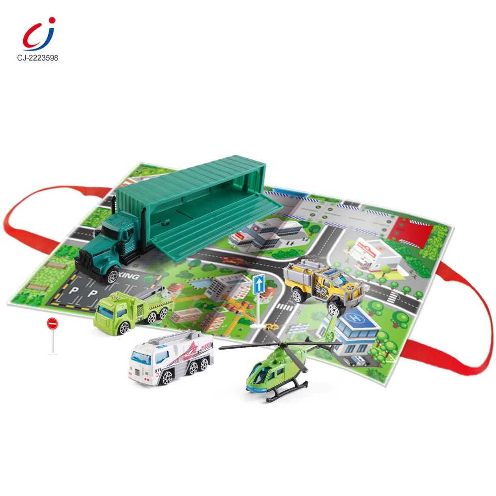 Folding handbag traffic city map play mat die cast metal truck and alloy metal car set toys 1:64 alloy container diecast toys